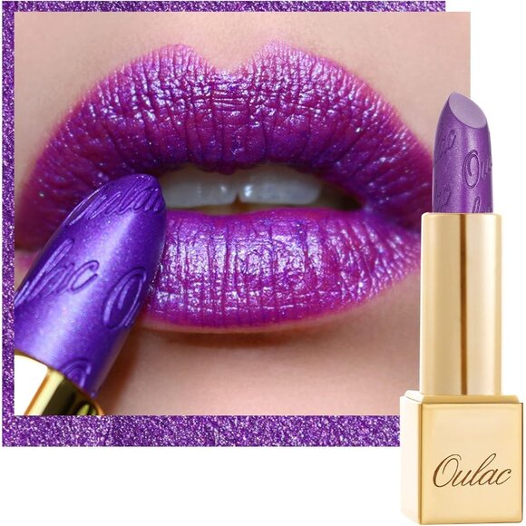 🆕 Metallic Glitter Purple Lipstick Lightweight Soft Hydrating Full-Coverage - Picture 1 of 7